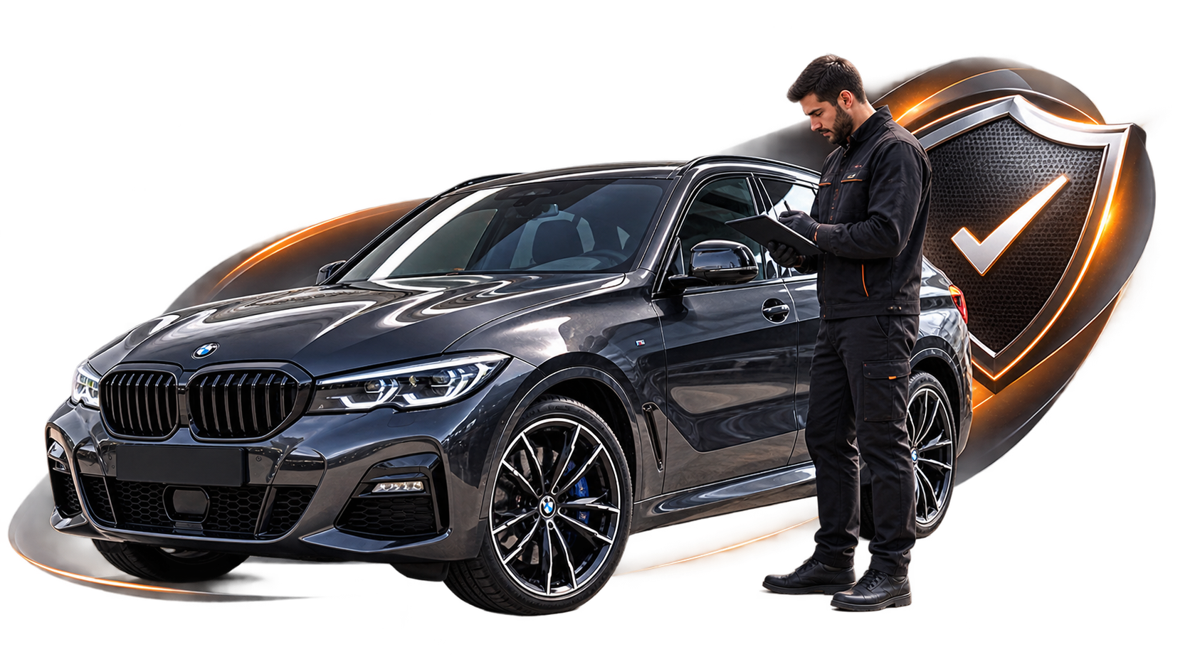 Viatura, técnico automóvel e escudo de garantia